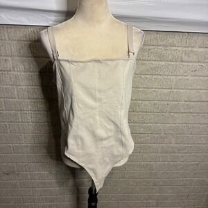 H&M Basic Tank Bodysuit Square Neck Adjustable Straps Beige XL‎